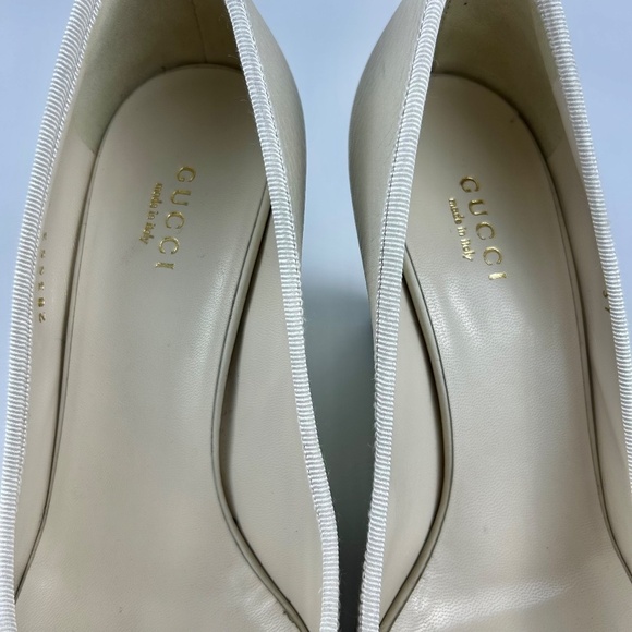 Gucci Cream GG Logo Peep Toe Wedge - Picture 6 of 9
